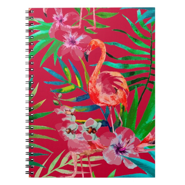 Caderno Espiral Arte flamingo rosa tropical (Frente)