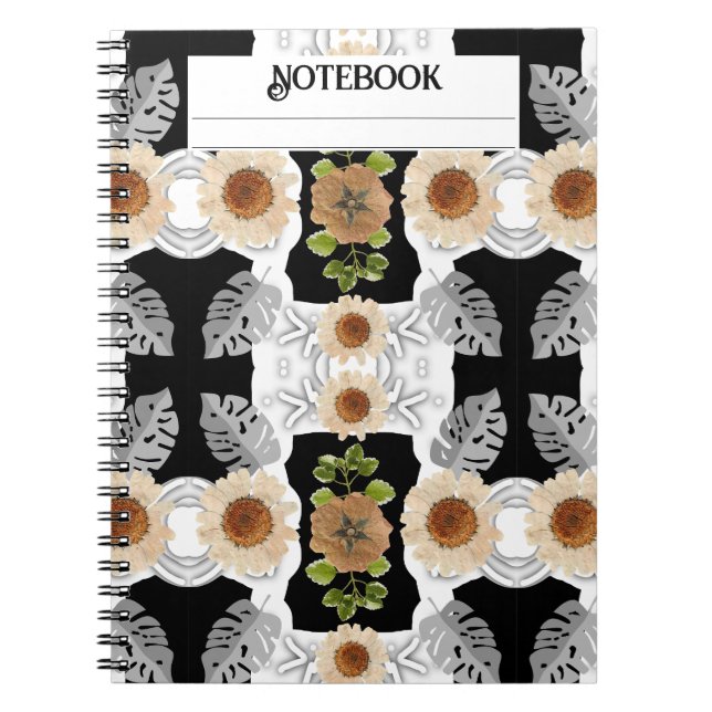 Caderno Espiral Arte floral abstrato moderna (Frente)