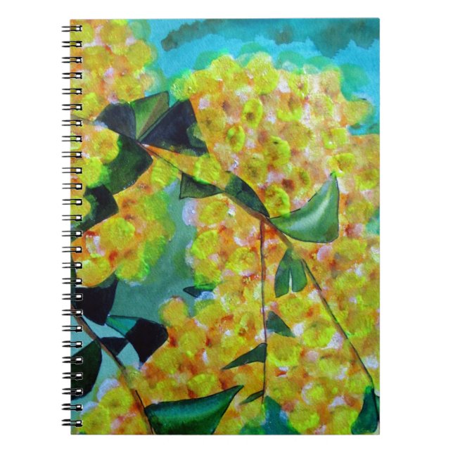 Caderno Espiral Arte floral australiana original de Wattle (Frente)