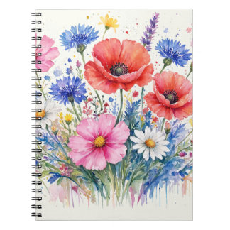 Caderno Espiral Arte Floral de Buquê de Prado de Flores Silvestres