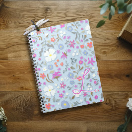 Caderno Espiral Arte Floral Ditsy Pop Azul Céu Inicial