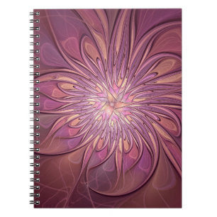 Caderno Espiral Arte floral fractal moderno abstrato cores de frut