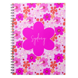 Caderno Espiral Arte Floral Rosa Retro Padrão Perfeito para Adoles
