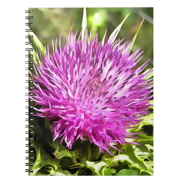 Caderno Espiral Arte Floral Roxa de Flor Selvagem (Frente)