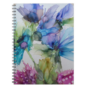 Caderno Espiral Arte Floral Verde Cor-de-Rosa Púrpura e Verde Colo