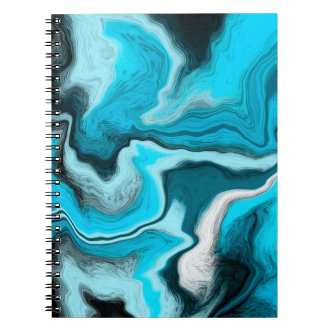 Caderno Espiral Arte Fluida Azul, Preta e Branca (Frente)