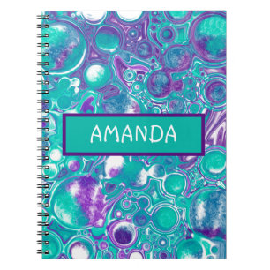 Caderno Espiral Arte fluida de mármore roxa e teal personalizada