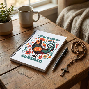 Caderno Espiral Arte Folclórica Cursillo DeColores Galo Preto Fé