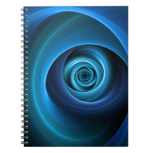 Caderno Espiral Arte fractal abstrata moderna em cores azuis espir