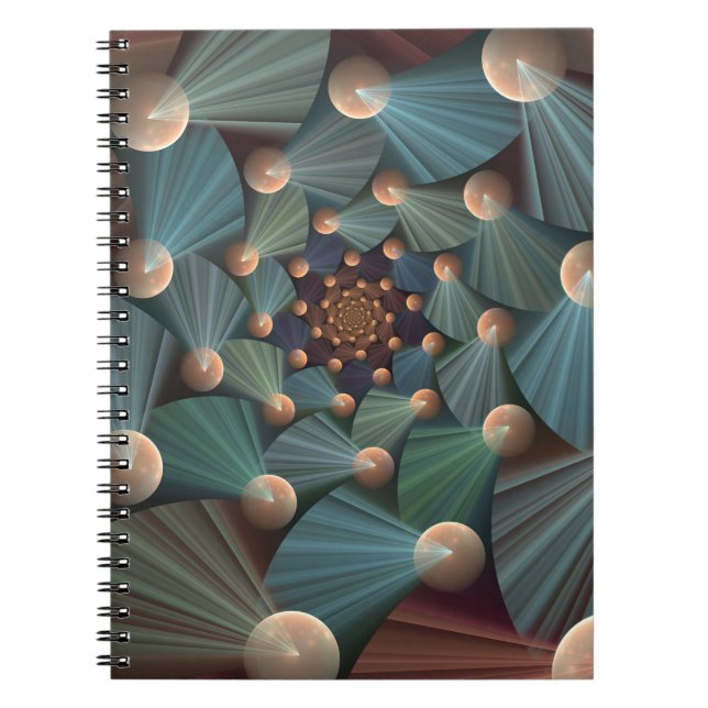 Caderno Espiral Arte Fractal abstrato com Azul De Chapa Marrom Pro (Frente)