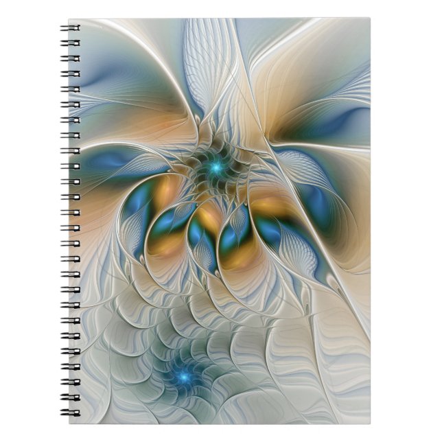 Caderno Espiral Arte Fractal, Abstrato Fantasia, Com Azul (Frente)
