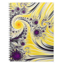 Caderno Espiral Arte Fractal Amarela abstrato
