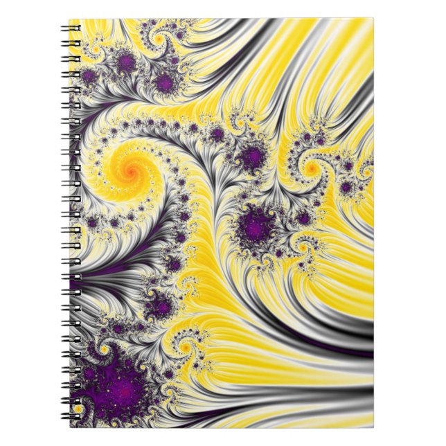 Caderno Espiral Arte Fractal Amarela abstrato (Frente)