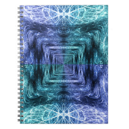 Caderno Espiral Arte Fractal de Energia Cristalina Azul Esmeralda