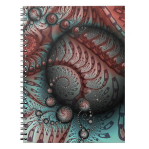 Caderno Espiral Arte fractal de fantasia vívida abstrata marrom az