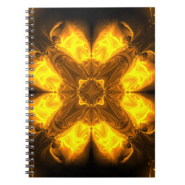 Caderno Espiral Arte Fractal de Kaleidoscópio Chama Dourada