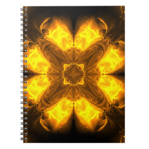 Caderno Espiral Arte Fractal de Kaleidoscópio Chama Dourada
