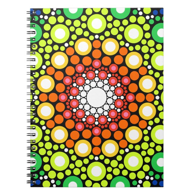 Caderno Espiral Arte Fractal Floral Dotada Retro Mandala (Frente)