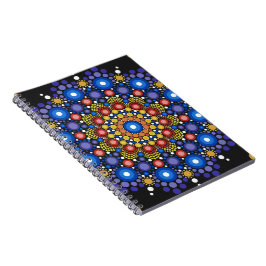 Caderno Espiral Arte Fractal Floral Dotada Retro Mandala