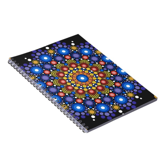 Caderno Espiral Arte Fractal Floral Dotada Retro Mandala (Lado Direito)