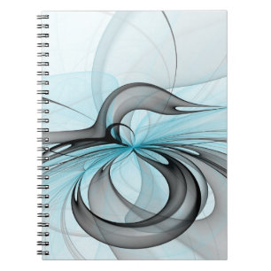 Caderno Espiral Arte Fractal Moderna Abstrata Antracite Cinza Azul