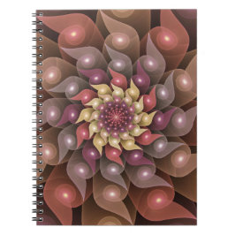 Caderno Espiral Arte Fractal Moderna Abstrato de Flor Shiny Surrea