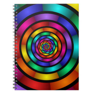 Caderno Espiral Arte Fractal Moderna Redonda e Psicodélica Colori