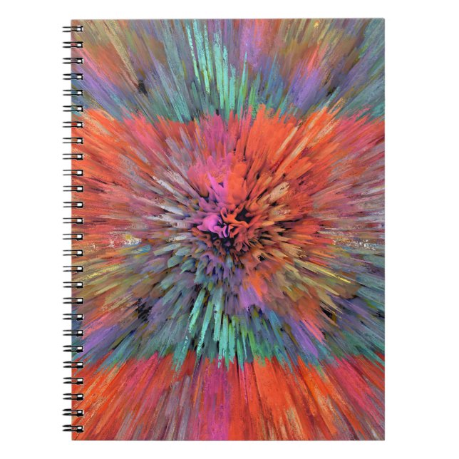 Caderno Espiral Arte Fractal Supernova Arco-íris (Frente)