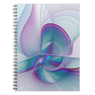 Caderno Espiral Arte Fractal Turquesa Azul Cor-de-Rosa Moderna