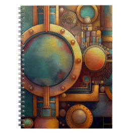 Caderno Espiral Arte Geométrica Industrial Steampunk