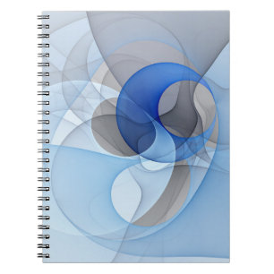 Caderno Espiral Arte Gráfica Fractal Azul Cinza Abstrata Moderna