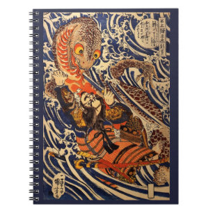 Caderno Espiral Arte Japonês Antigo Lutando Contra Salamandra Giga