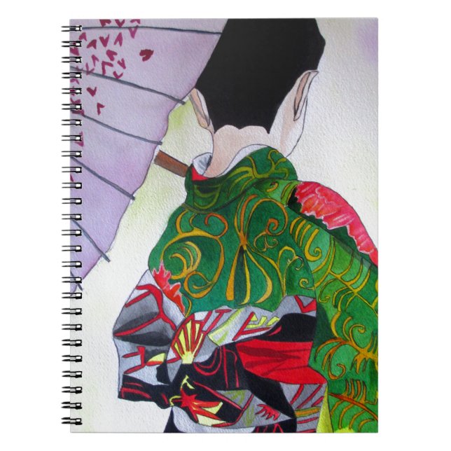 Caderno Espiral Arte japonesa Geisha com kimono e guarda-chuva (Frente)