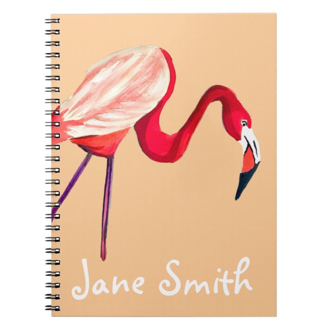 Caderno Espiral Arte laranja flamingo aquarela (Frente)