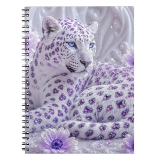 Caderno Espiral Arte Majestosa de Leopardo Revestido de Joias Roxa