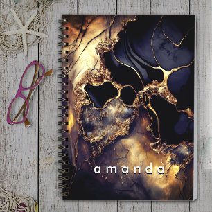 Caderno Espiral Arte mármore de ouro negro luxuoso