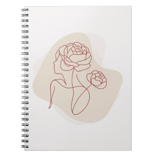 Caderno Espiral Arte Minimalista Abstrata de Linha Floral