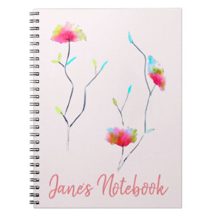 Caderno Espiral Arte moderno simples de flor rosa inspirado no Jap