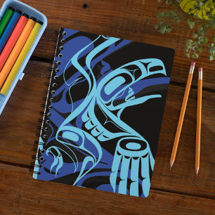 Caderno Espiral Arte Nativa Do Pássaro Negro Azul-Águia