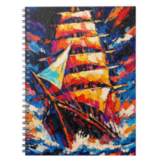 Caderno Espiral Arte Oceânica de Navio à Vela Abstrato Vibrante