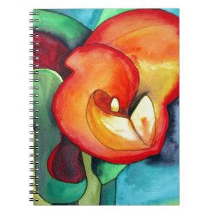 Caderno Espiral Arte original da aguarela da flor alaranjada do