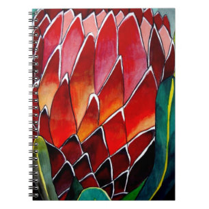 Caderno Espiral Arte original em aquarela da flor Protea Vermelha