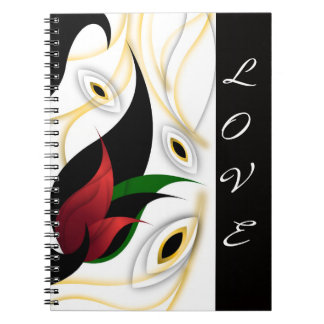 Caderno Espiral Arte Ornamental Abstrata Preta, Dourada, Vermelha