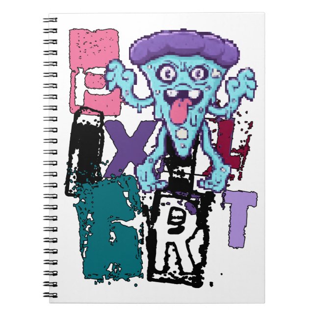 Caderno Espiral Arte pixel e monstro azul (Frente)