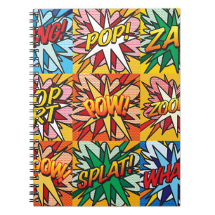 Caderno Espiral Arte Pop de Quadrinhos Retrô Divertido