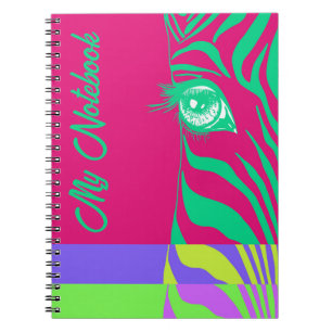 Caderno Espiral Arte Pop Neon com Padrão de Zebra Glam