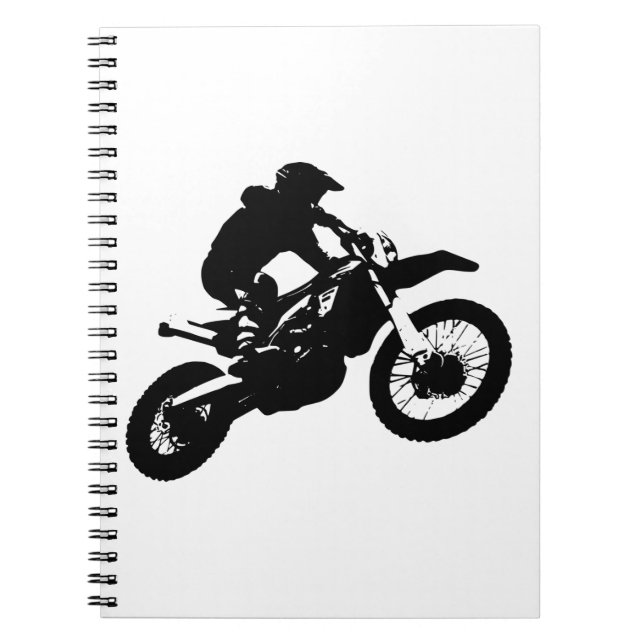 Caderno Espiral Arte Pop Preto Branco Motocross Moto Esporte (Frente)