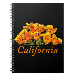 Caderno Espiral Arte Poppy Estilizada com texto "California" Espir