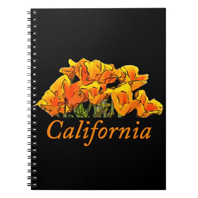 Caderno Espiral Arte Poppy Estilizada com texto "California" Espir (Frente)