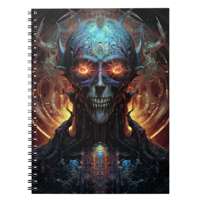 Caderno Espiral Arte Sci-Fi do Mau Grinning (Frente)